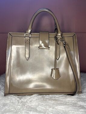NWT The Limited Taupe Patent Satchel with Top Handles